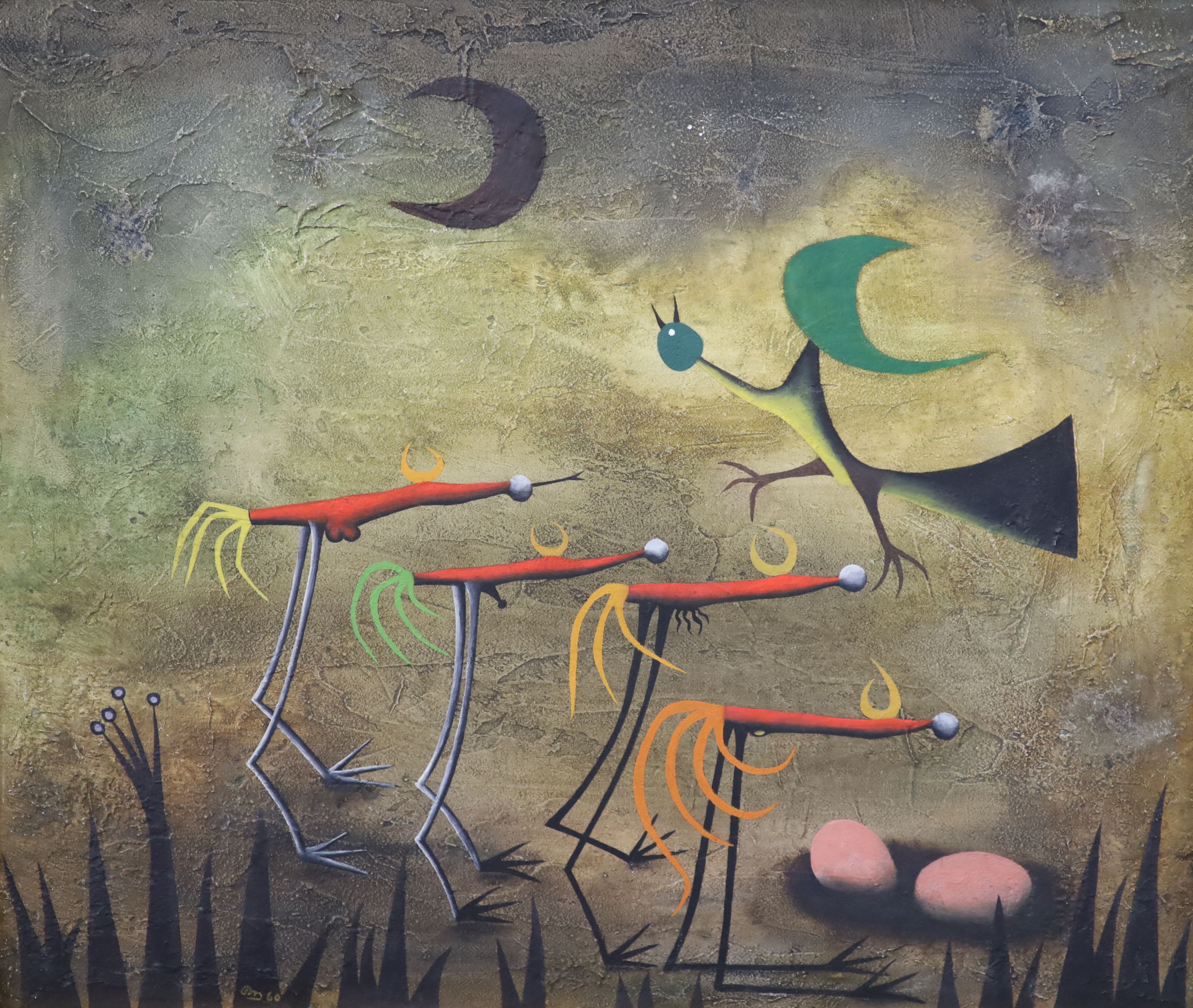 Desmond Morris (1928-), Surreal Birds, Oil on canvas, 36 x 43cm.